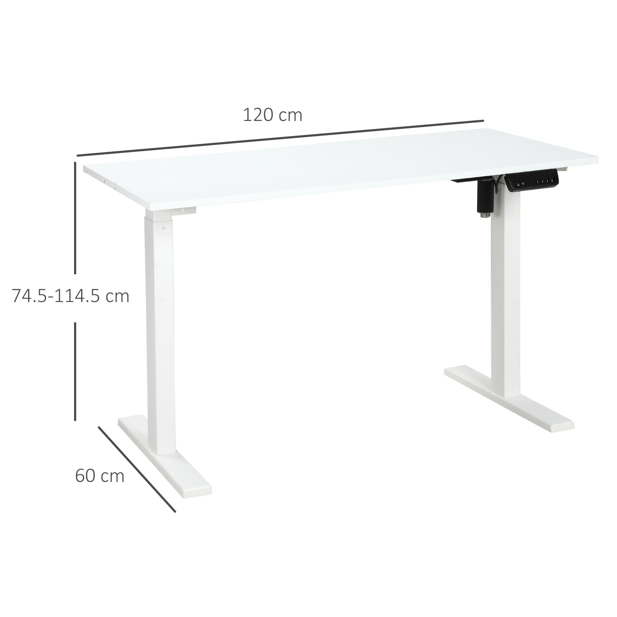 Scrivania Sollevabile Elettrica 3 Altezze 120x60x74,5-114,5 cm in Metallo e Legno Bianco