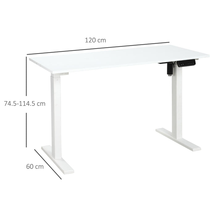 Scrivania Sollevabile Elettrica 3 Altezze 120x60x74,5-114,5 cm in Metallo e Legno Bianco