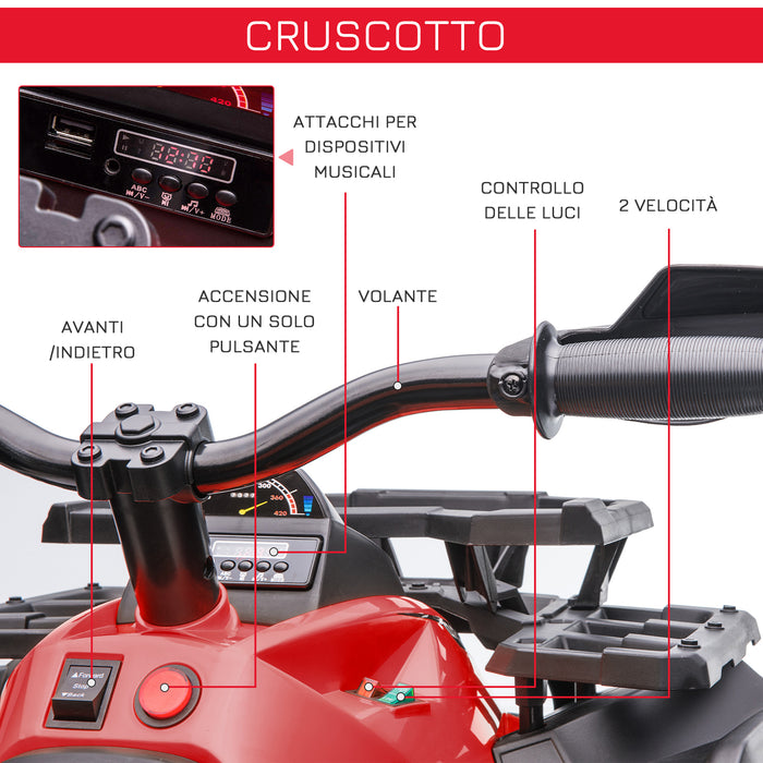 Quad Elettrico per Bambini 12V Nero e Rosso