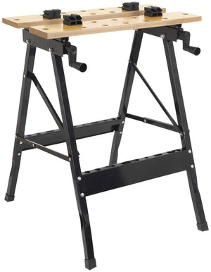 Banco da Lavoro Pieghevole 56x62x77 cm in Acciaio con Piano in Legno Nero