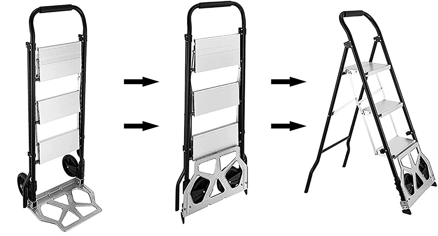 Carrello Scaletta Pieghevole da Trasporto 70-300 Kg in Acciaio Nero