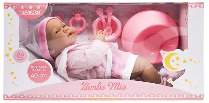 Bambola Bebè Bimbo Mio H40 cm con Accessori Rosa