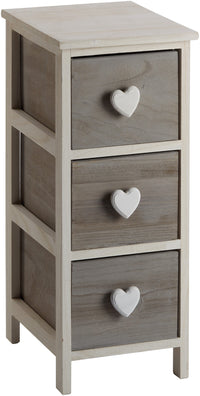 Cassettiera 3 Cassetti 26x32x63 cm in Legno con Cuore Grigia