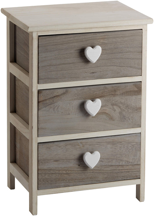 Cassettiera 3 Cassetti 40x29x58 cm in Legno con Cuore Grigia