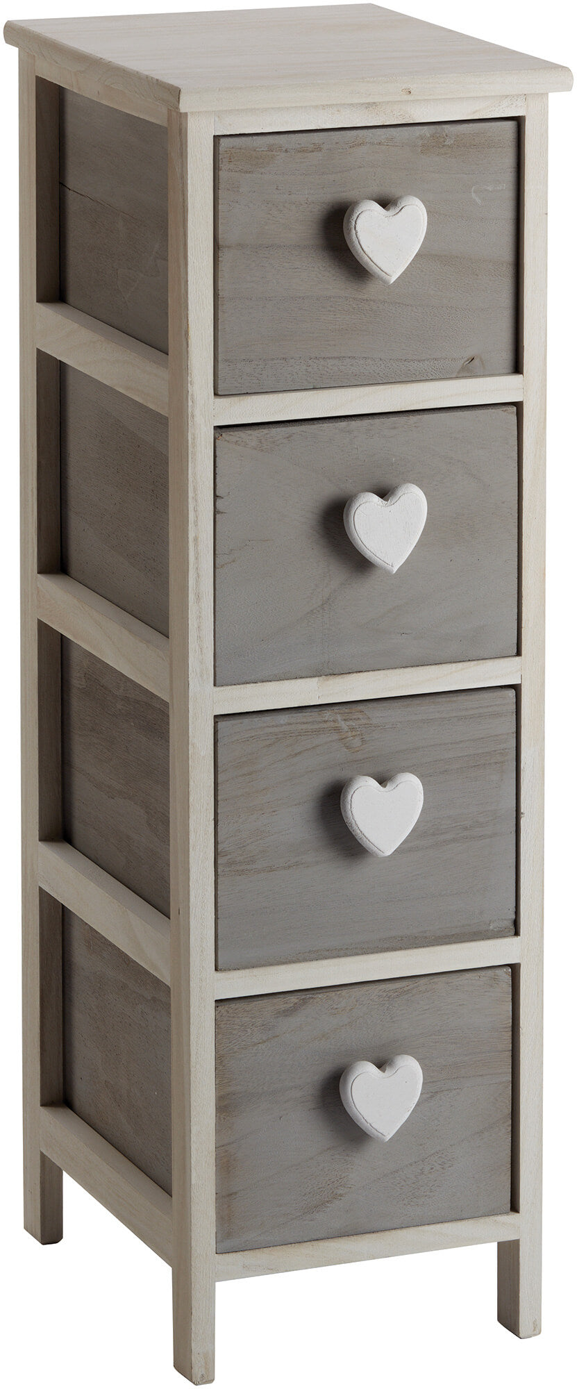 Cassettiera 4 Cassetti 26X32X81 cm in Legno con Cuore Grigia