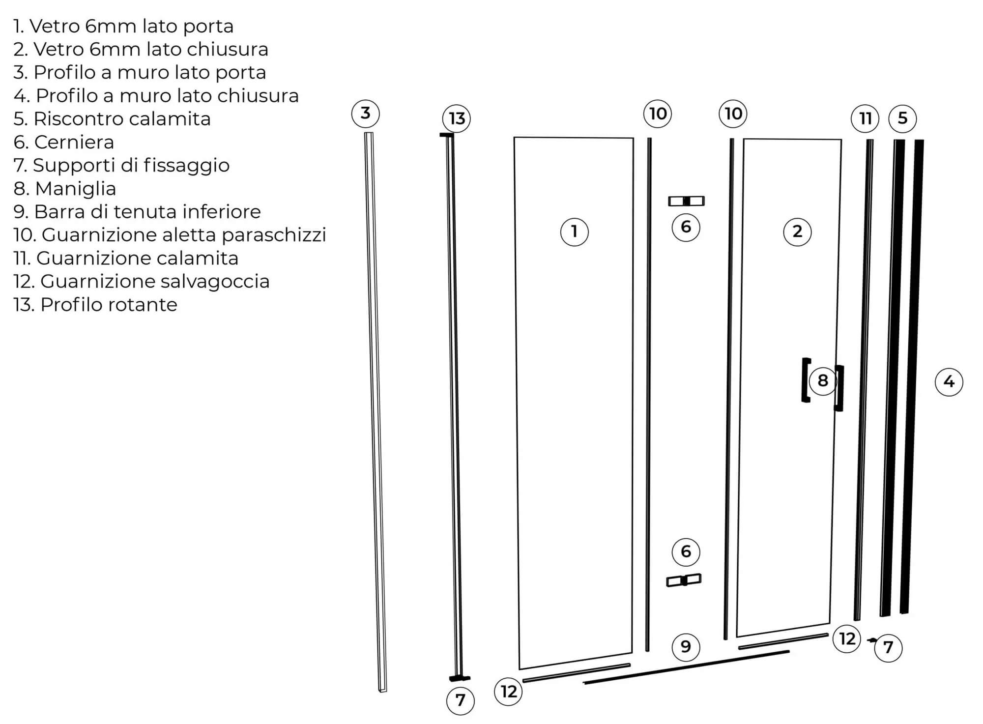 Porta Parete Doccia 1 Anta a Libro in Cristallo Trasparente 6mm H190 60 cm