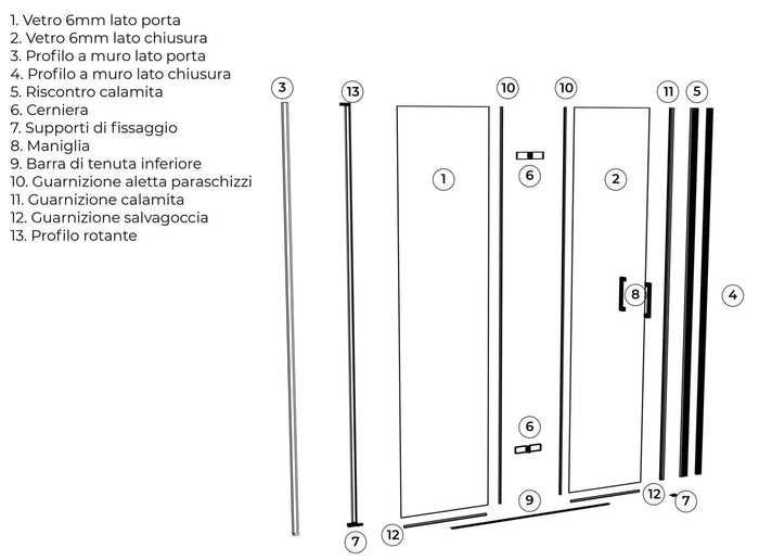 Porta Parete Doccia 1 Anta a Libro in Cristallo Trasparente 6mm H190 60 cm