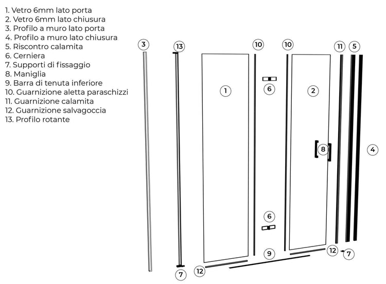 Porta Parete Doccia 1 Anta a Libro in Cristallo Trasparente 6mm H190 60 cm