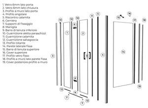 Box Doccia angolare 65x70 cm 1 anta a Libro in Cristallo trasparente 6mm H190