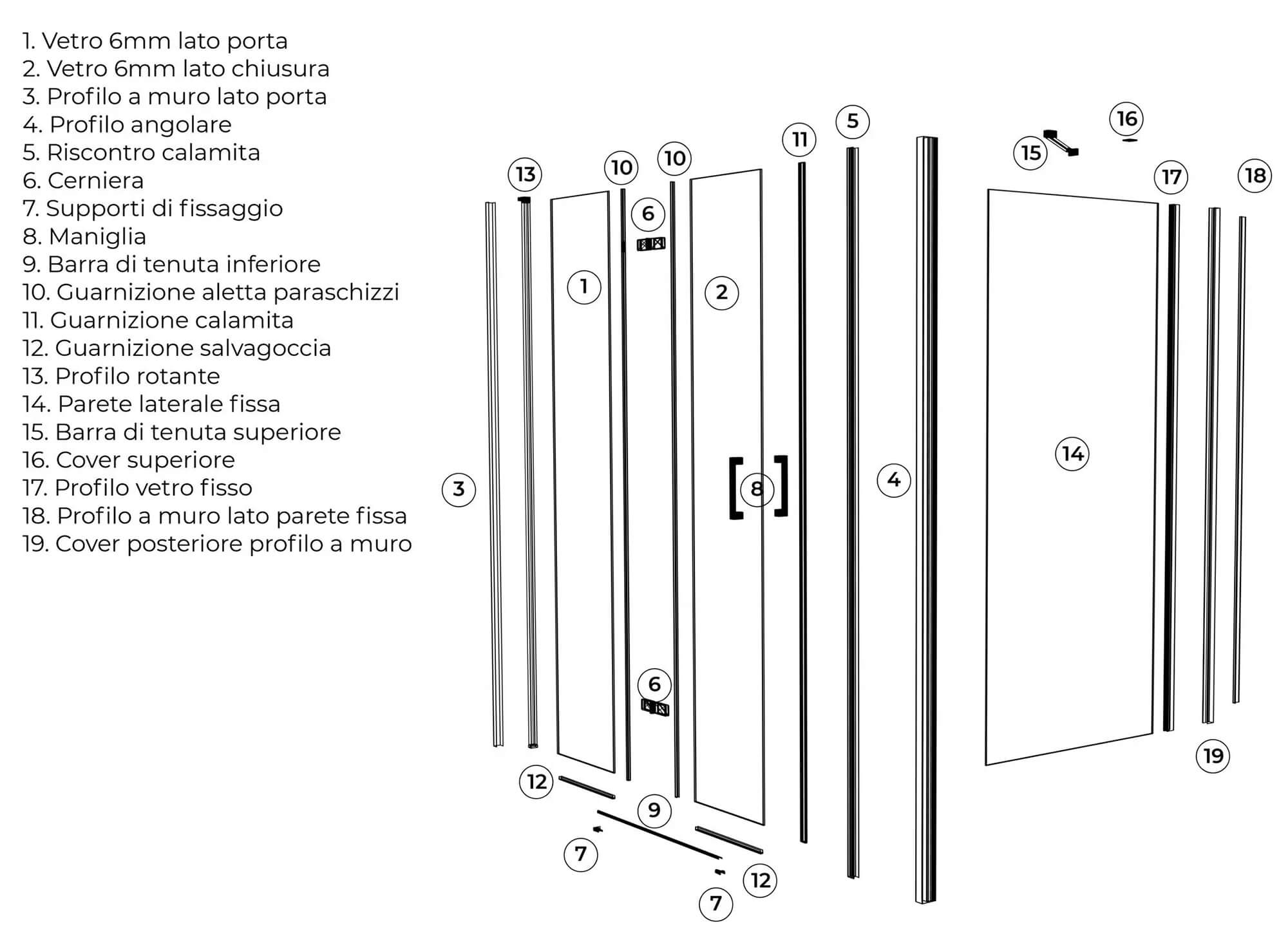 Parete Doccia Walk-In 120 cm + Antina 30 cm in Cristallo Trasparente 8mm H200