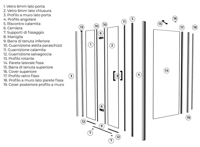 Parete Doccia Walk-In 120 cm + Antina 30 cm in Cristallo Trasparente 8mm H200