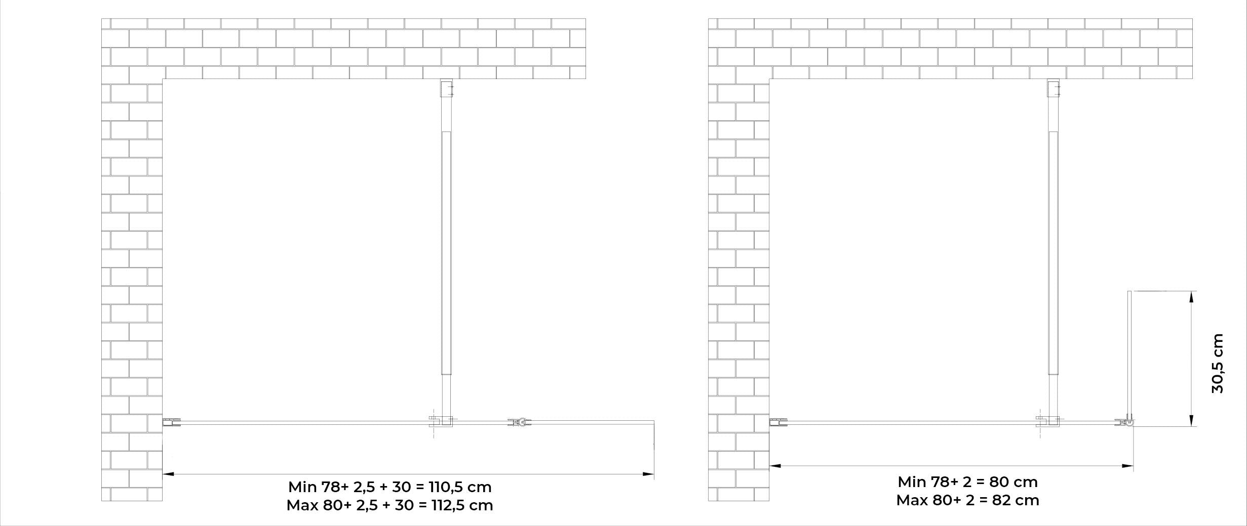 Parete Doccia Walk-In 80 cm + Antina 30 cm in Cristallo Trasparente 8mm H200