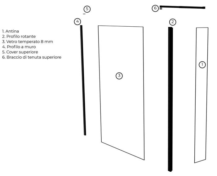 Parete Doccia Walk-In 80 cm + Antina 30 cm in Cristallo Trasparente 8mm H200