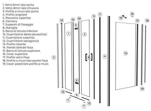 Porta Parete Doccia 170 cm 2 Ante a Libro in Cristallo Trasparente 6mm H190