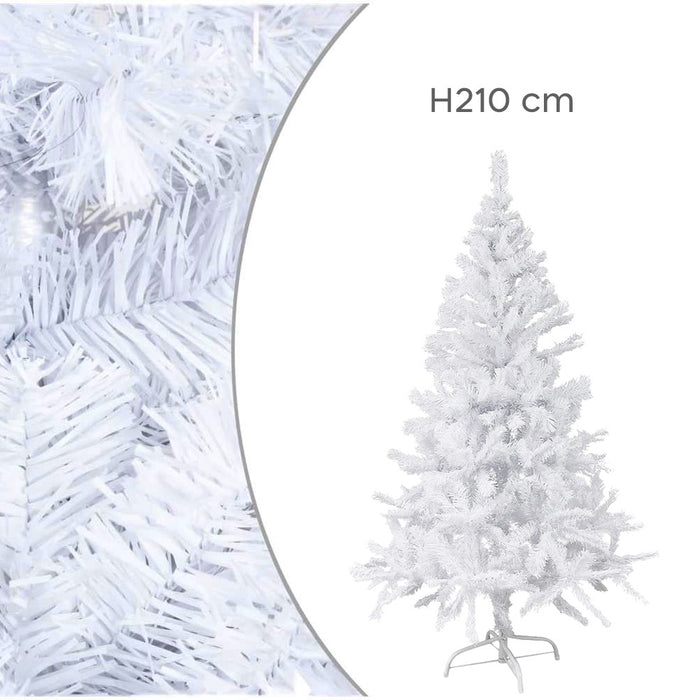 Albero di Natale Bianco 210 cm Abete Artificiale Rami Pieghevoli Bianco Natale