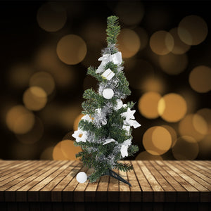 Albero di Natale da tavola verde e grigio 60H cm con decorazioni su rami