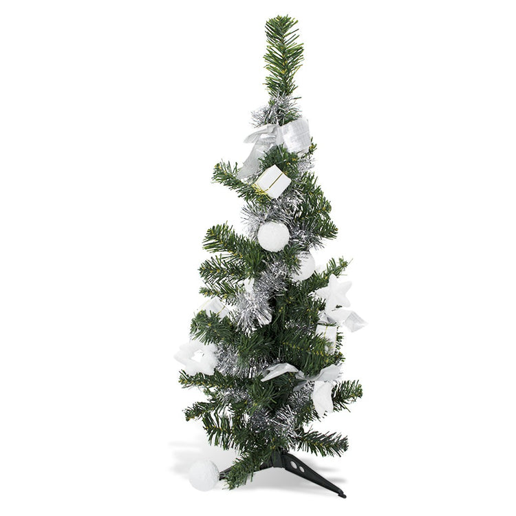 Albero di Natale da tavola verde e grigio 60H cm con decorazioni su rami