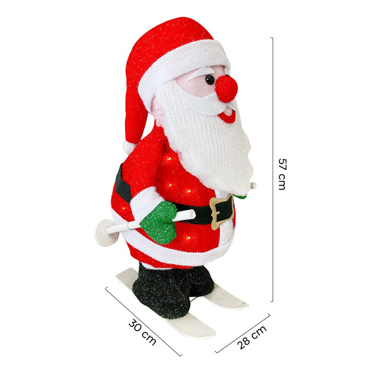 Babbo Natale con Scii 20X30X61 cm Luci e Movimento Decorazione Natalizia