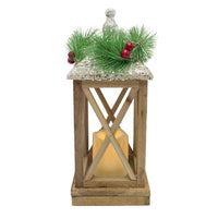 Lanterna con lumino di Natale in legno con luce led e glitter