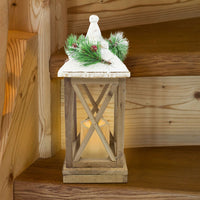 Lanterna con Lumino di Natale in Legno con Luce Led e Glitter