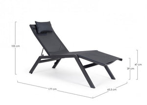 Lettino Chaise Longue da Giardino 65,5x177x105h cm con Cuscino Poggiatesta Krion Antracite