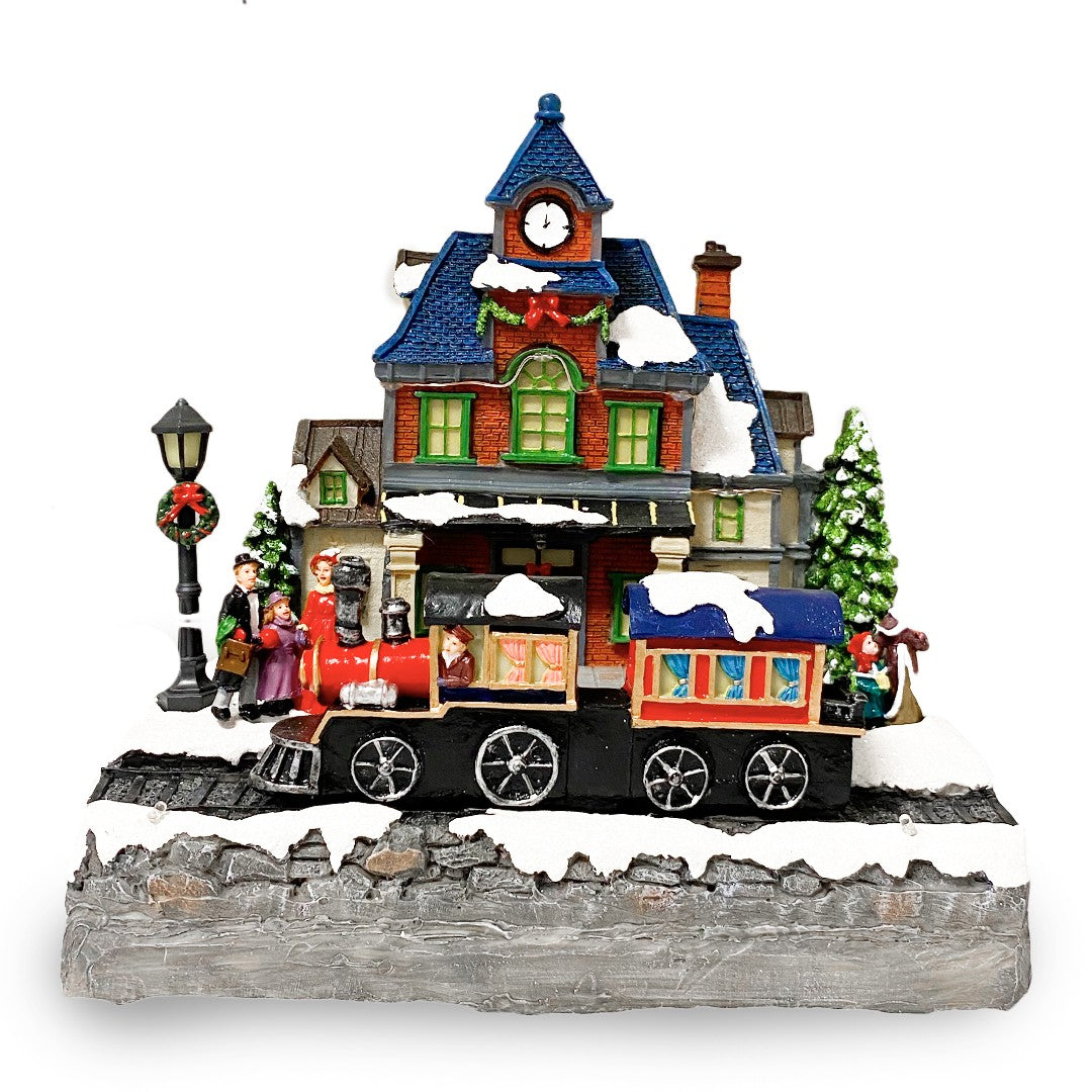 Villaggio Natalizio 24x15x26 cm Stazione di Natale Luci Suoni e Movimento