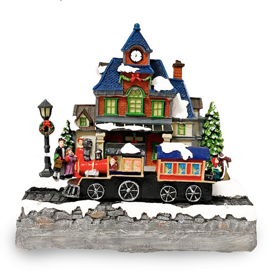 Villaggio Natalizio 24x15x26 cm Stazione di Natale Luci Suoni e Movimento