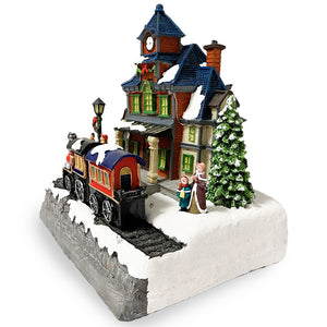 Villaggio Natalizio 24x15x26 cm Stazione di Natale Luci Suoni e Movimento