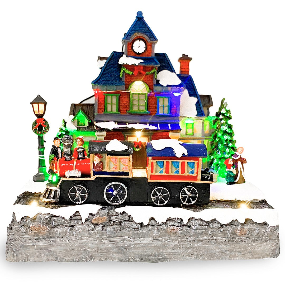 Villaggio Natalizio 24x15x26 cm Stazione di Natale Luci Suoni e Movimento