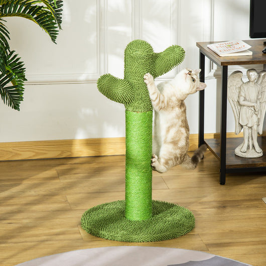 Albero Tiragraffi a Cactus per Gatti 40x40x65 cm in Corda Sisal Verde