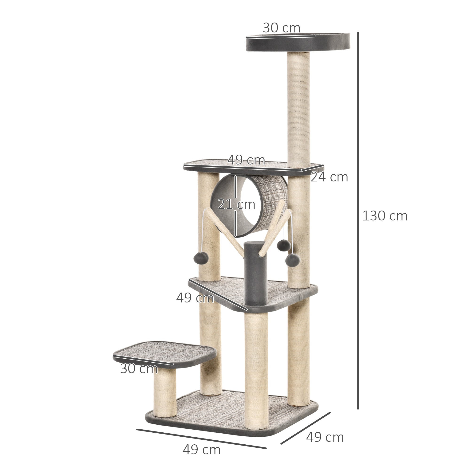 Albero Tiragraffi per Gatti 49x49x130 cm in Sisal Grigio