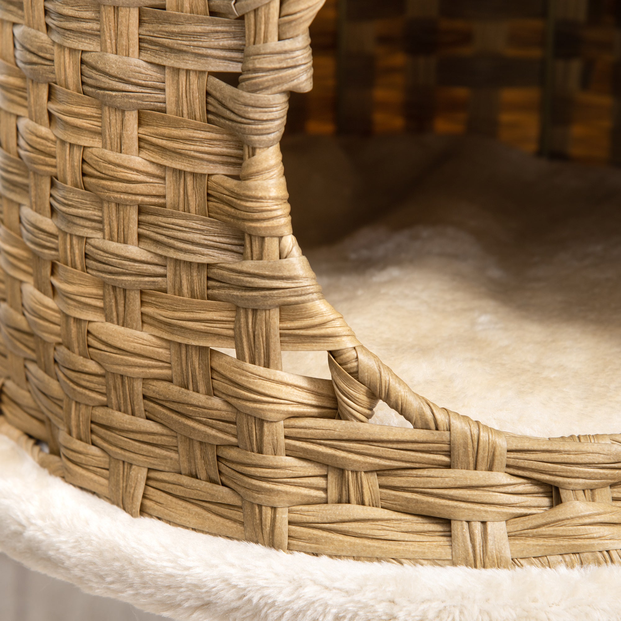 Albero Tiragraffi per Gatti 55x47x95 cm in Rattan e Pali in Sisal Beige