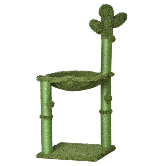 Albero Tiragraffi per Gatti 40x40x96 cm a Forma di Cactus con Palline e Amaca Verde