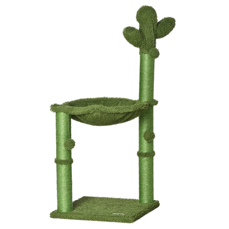 Albero Tiragraffi per Gatti 40x40x96 cm a Forma di Cactus con Palline e Amaca Verde