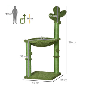 Albero Tiragraffi per Gatti 40x40x96 cm a Forma di Cactus con Palline e Amaca Verde