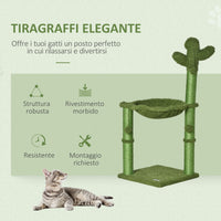 Albero Tiragraffi per Gatti 40x40x96 cm a Forma di Cactus con Palline e Amaca Verde