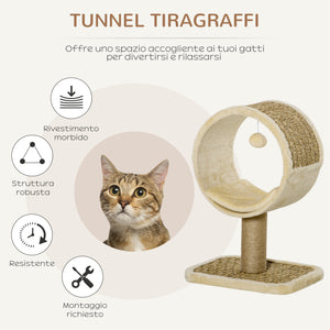 Tunnel Tiragraffi per Gatti Adulti 40x30x56 cm con Pallina Beige