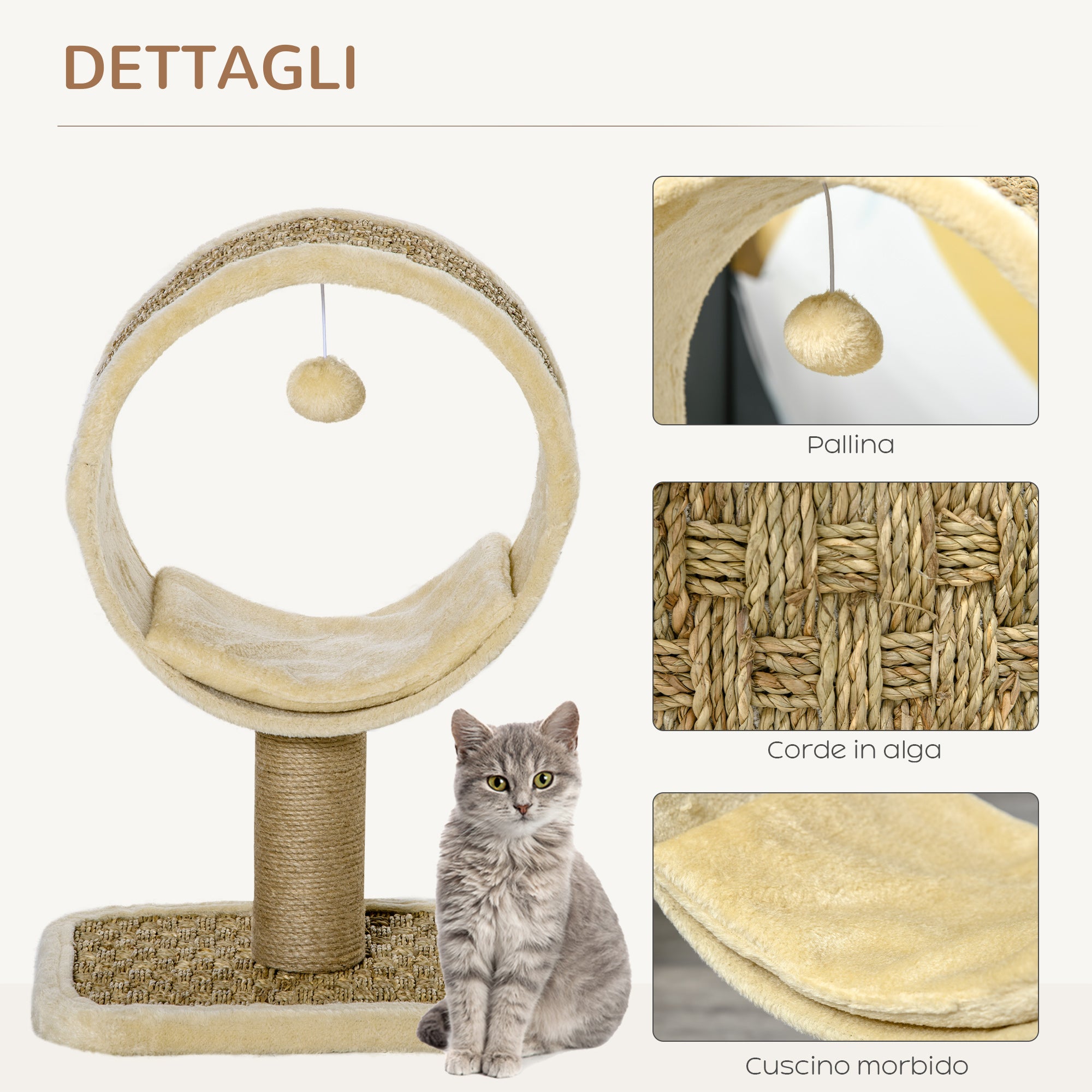 Tunnel Tiragraffi per Gatti Adulti 40x30x56 cm con Pallina Beige