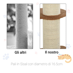 Albero Tiragraffi per Gatti 45x45x91 cm in Corda Sisal Rivestimento Peluche e Pali Marrone