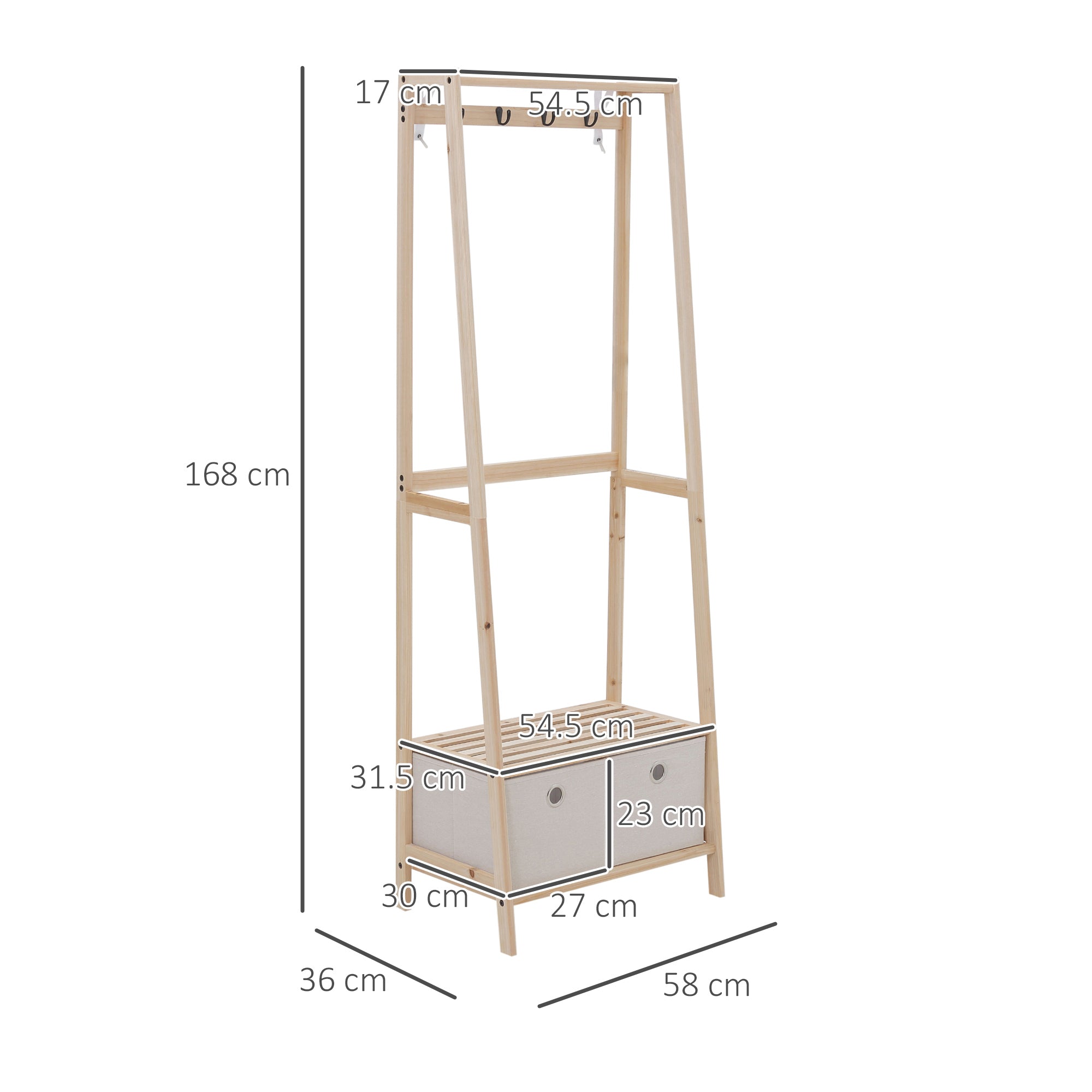 Appendiabiti per Ingresso 58x36x168 cm in Legno Naturale