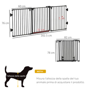 Cancelletto di Sicurezza Pieghevole per Animali Domestici 202,5x2x76 cm in Acciaio Nero