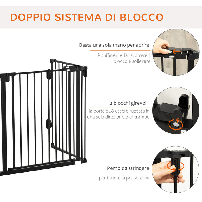 Cancelletto di Sicurezza Pieghevole per Animali Domestici 202,5x2x76 cm in Acciaio Nero