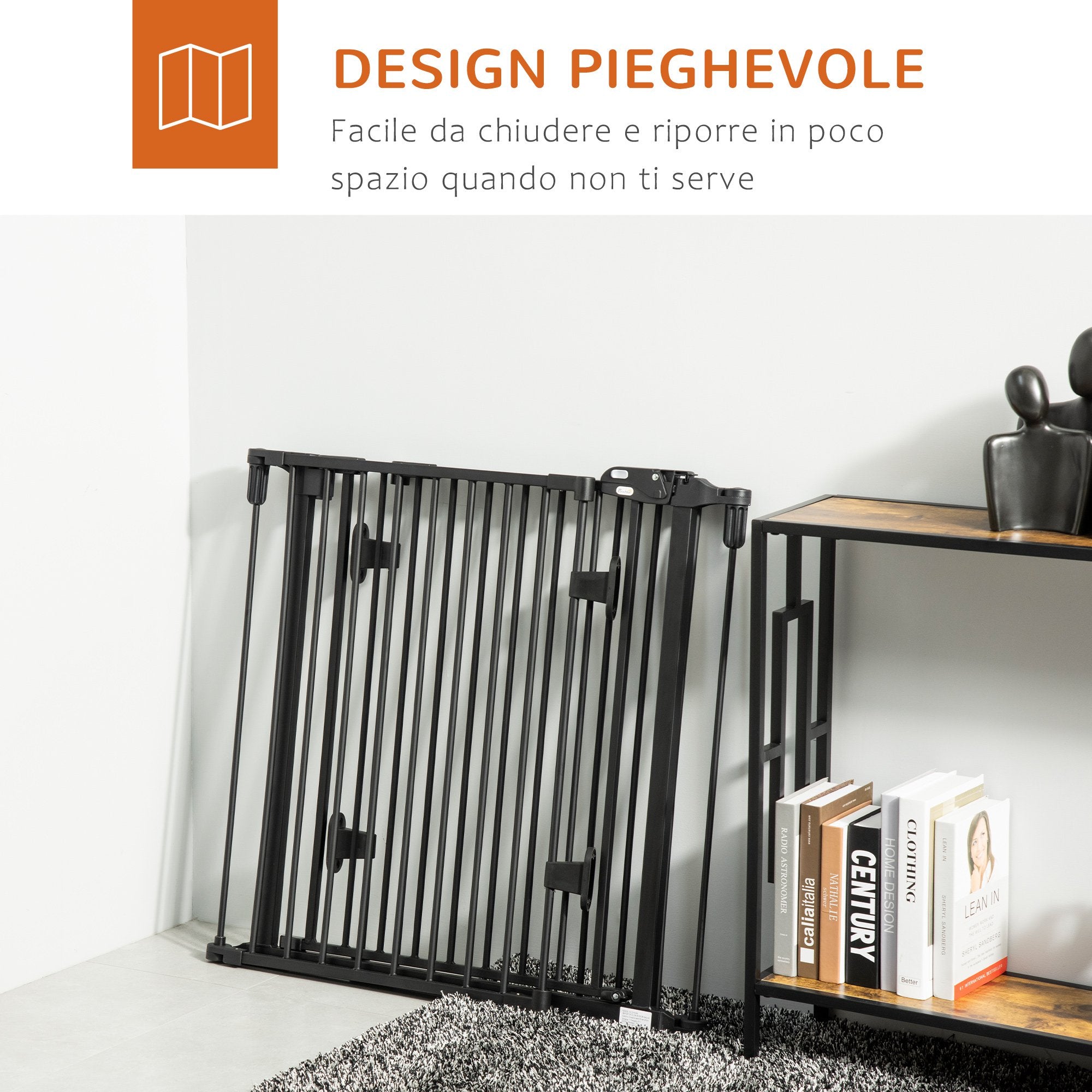 Cancelletto di Sicurezza Pieghevole per Animali Domestici 202,5x2x76 cm in Acciaio Nero