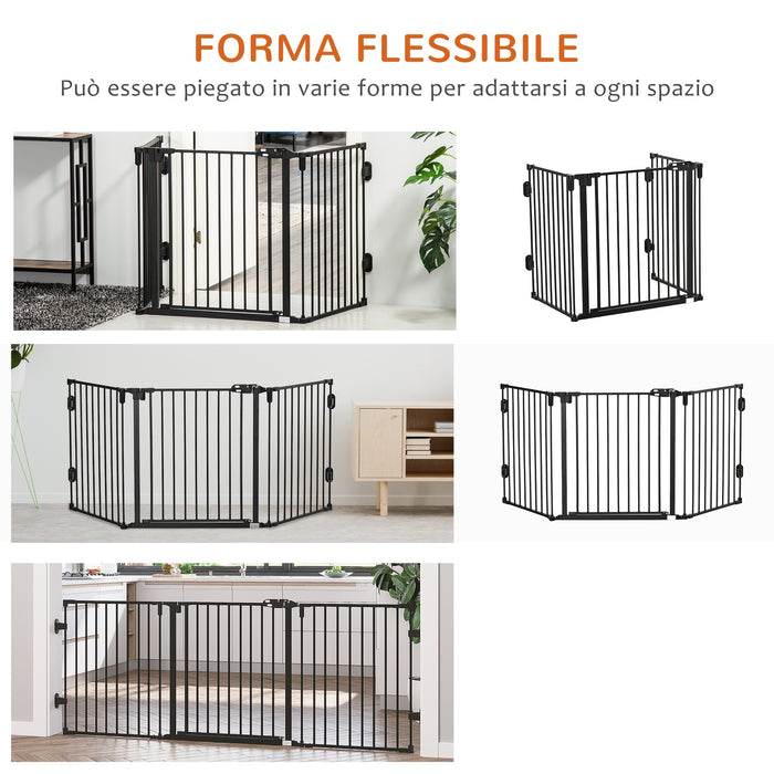 Cancelletto di Sicurezza Pieghevole per Animali Domestici 202,5x2x76 cm in Acciaio Nero