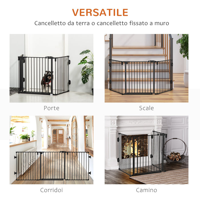 Cancelletto di Sicurezza Pieghevole per Animali Domestici 202,5x2x76 cm in Acciaio Nero