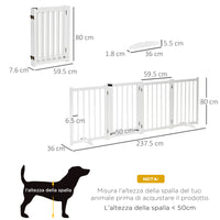 Cancelletto di Sicurezza Pieghevole per Animali Domestici 237,5x36x80 cm in Legno Bianco