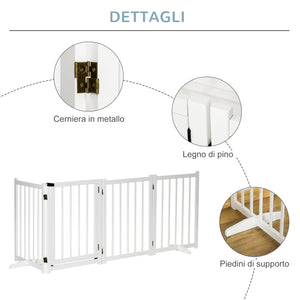 Cancelletto di Sicurezza Pieghevole per Animali Domestici 237,5x36x80 cm in Legno Bianco