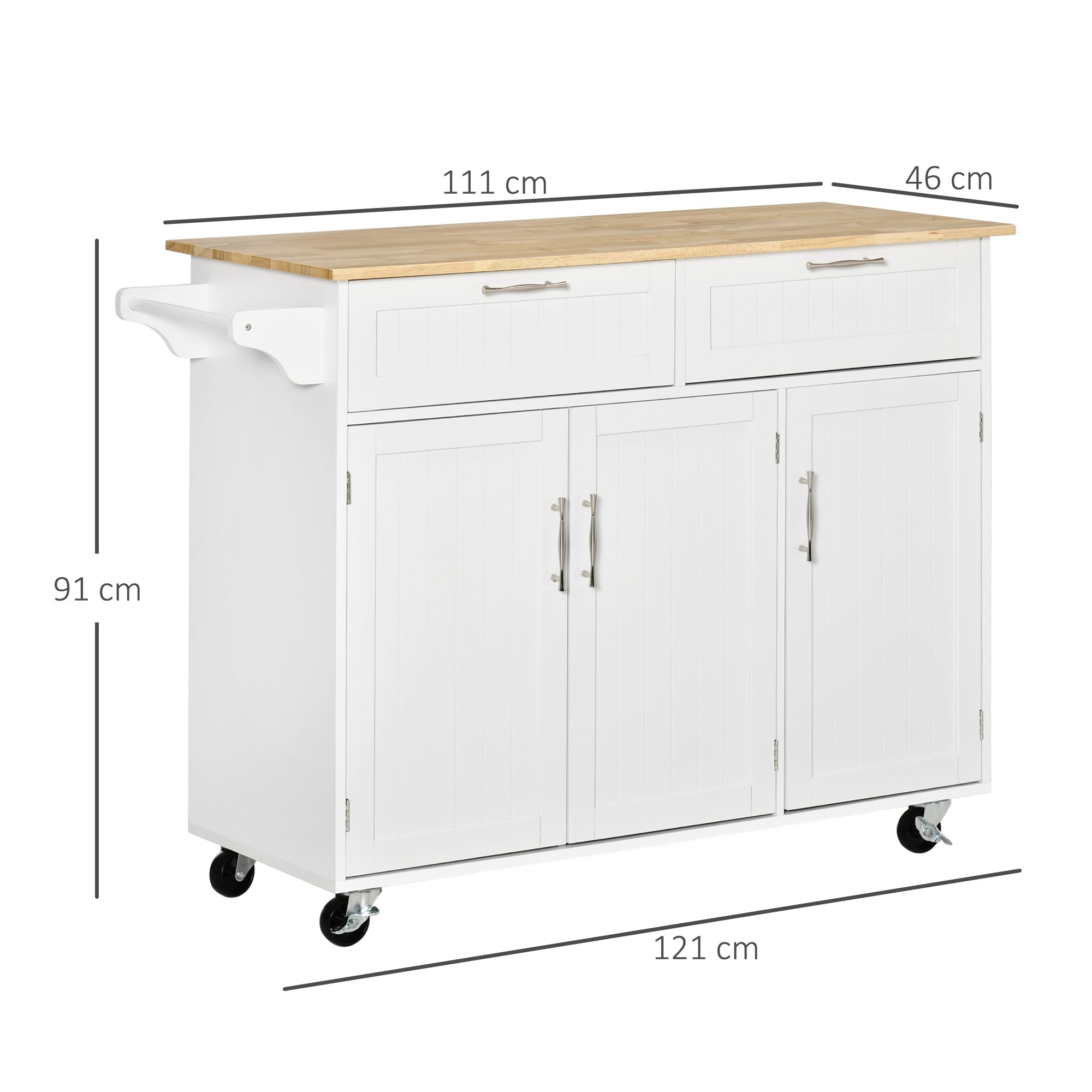 Carrello da Cucina 121x46x91 cm in Legno e MDF Bianco