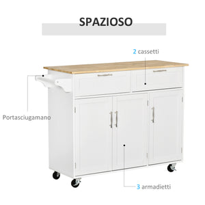 Carrello da Cucina 121x46x91 cm in Legno e MDF Bianco