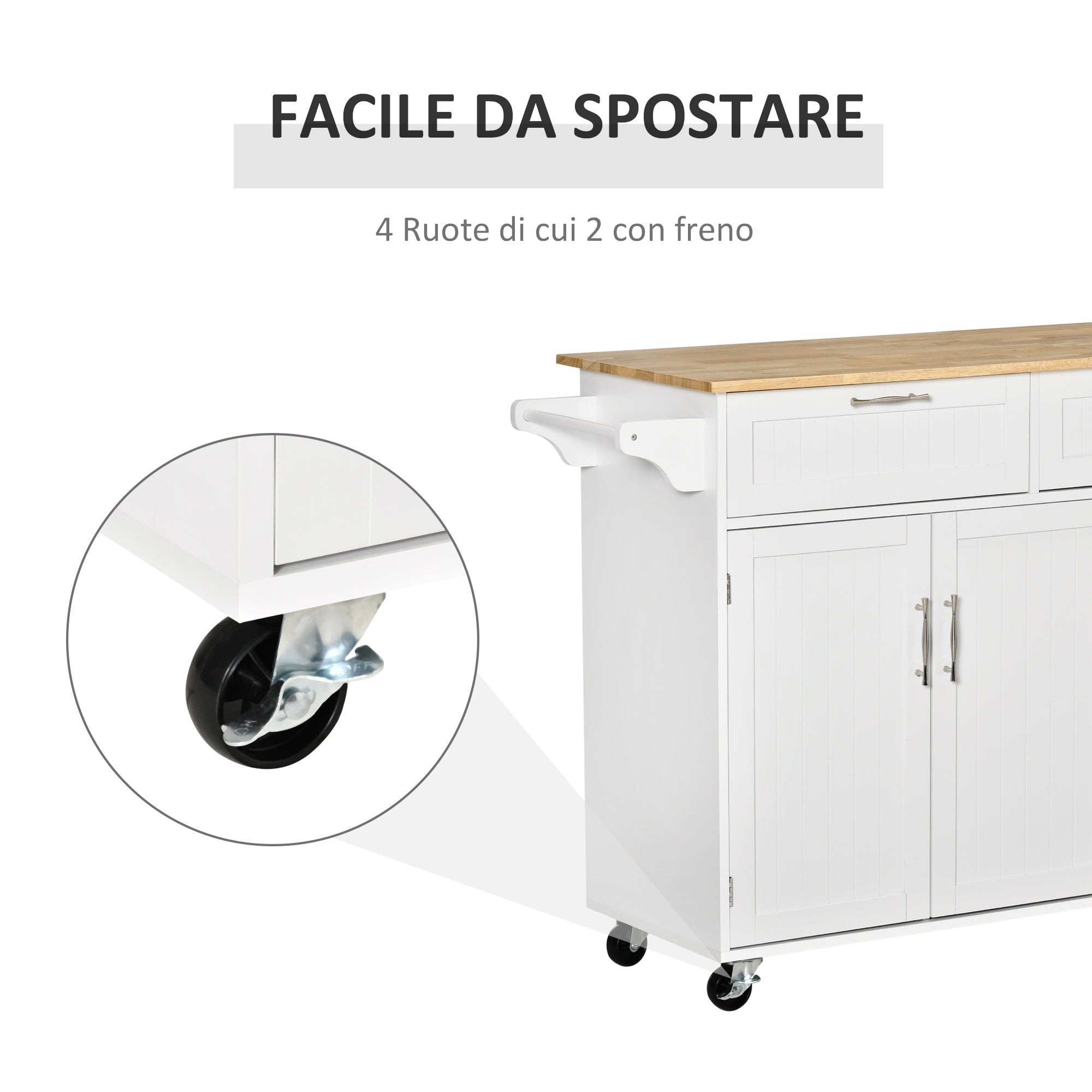 Carrello da Cucina 121x46x91 cm in Legno e MDF Bianco